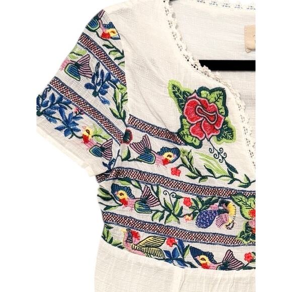 Anthropologie Vanessa Virginia Moineau Bouquet Embroidery Short Sleeve Top 0p XS - Picture 8 of 11